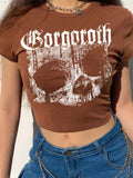 Short-sleeved T-shirt with 90s Gothic skull print