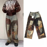 Autumn Retro 3D-Printed Patchwork Baggy Jeans