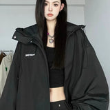 Black gorpcore oversized windbreaker jacket in streetwear style