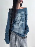 Graue Oversized T-Shirt mit Koller und Grafiken