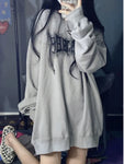 Gray Letter Print Hoodie for Women Grunge-Inspired