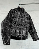 Graphically designed black leather jacket Vibes in unique Y3K