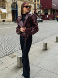 Cropped leather jacket with zipper for alternative fashion lover