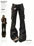 Adjustable Size Harajuku Gyaru Cargo Jeans Dark