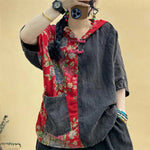 Patchwork shirt in indie style with large pockets