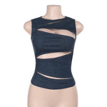 Y3K Sleeveless Round Neck Top with Cut-Outs