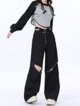 Black Y2K Cargo Pants for Women Wide Leg with Zipper Detail