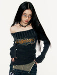 Elder Vintage Off-Shoulder Gothic Pullover with Print