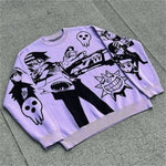 Y2K Retro Pullover for Couples Gothic and 90s Style in Purple and Black