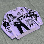 Y2K Retro Sweater for Couples Gothic and 90s Style in Purple and Black