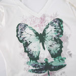 Japanese Gothic Long Sleeve Shirt with Blue and White Butterfly Print