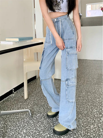 Cargo-Jeans im Retro-Stil mit Weitem Bein und Schnürung