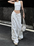 Y2K White Baggy Cargo Jeans – Kpop Pants for Women