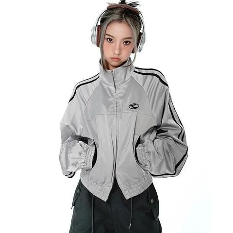 Cyber Y2K Silver Jacket with Double Zipper