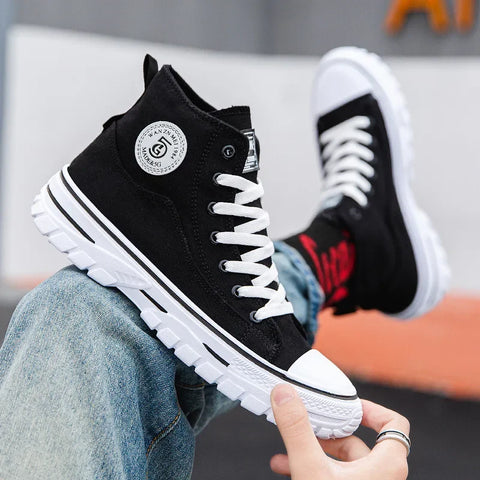 Black emo high-top canvas sneaker