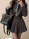 3-piece E-girl skirt set: short coat, pleated skirt &amp; striped shirt