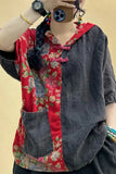 Patchwork shirt in indie style with large pockets