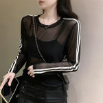 Y2K Transparent Shirt with Stripes in Long Sleeve for Women