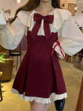 Alternative Gothic Lolita dress with ruffles and bows in wine red