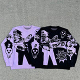 Y2K Retro Sweater for Couples Gothic and 90s Style in Purple and Black