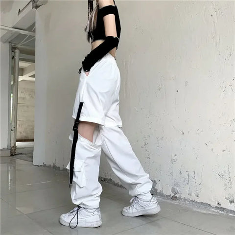 Y3K Cargo Pants in White Korean Techwear