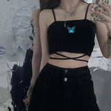 Black E-Girl Crop Top with Provocative Print