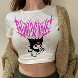 Kuromi Cropped T-Shirt in 90s Grunge Style for Women