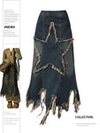 90s Denim Skirt with Star Oversize A-Line