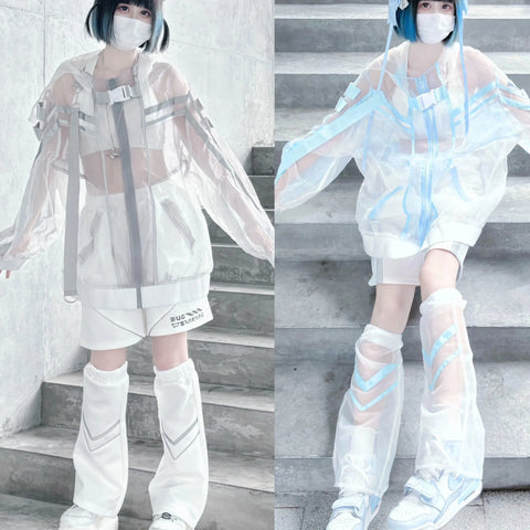 Transparent Y3K Mechanical Style Organza Jacket for Subculture Girls