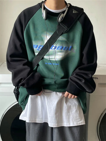 90s Retro Dark Green Hoodie for Women Oversized