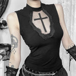 Sexy gothic crop top with black cross on point