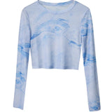 Laser Color Tie Dye Crop Top Women Rainbow Gradient Long Sleeve T Shirts Futuristic E Girl