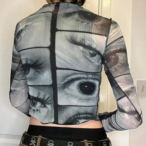 E-Girl Long Sleeve Shirt with Eye Print