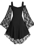 Schwarzes Gothic-Kleid mit Spitze für Frauen