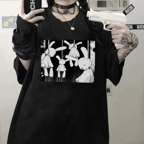 Weißes Kaninchen-Print-T-Shirts für Frauen Grafik Oversized für Frauen Harajuku