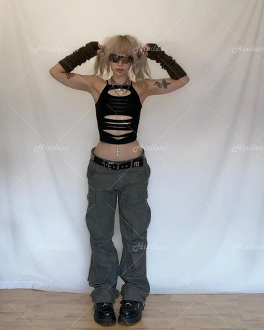 Y2K Ärmelloses Crop-Top im Gothic-Stil