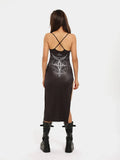 Gothic summer dress with sheep totem print and neck straps