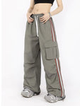 Baggy Trousers Kpop-Fracht-Hose für Frauen mit Kordelzug