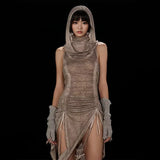 Alluring Fairy Grunge Dress with Hood and Ruffles