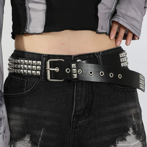 EMO Square Studded Belt made of Metal with Pyramid Studs for Women