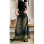 Grunge ladies maxi skirt in used look with high cut