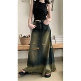 Grunge ladies maxi skirt in used look with high cut