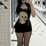 Gothic Mini Dress with Anime Skull Print