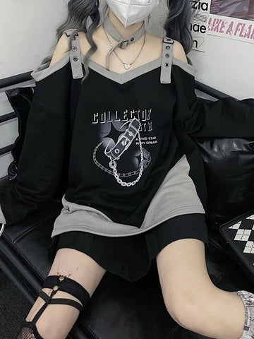 Black Off-Shoulder Hoodie for Women