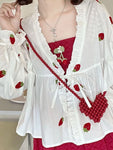 Kawaii summer cardigan with strawberry embroidery in indie style