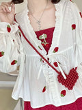 Kawaii summer cardigan with strawberry embroidery in indie style