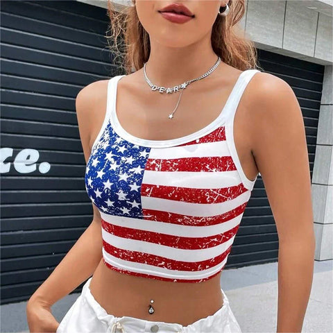 Crop Top USA Flag Backless Form-Fitting Tank Top