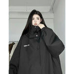 Black gorpcore oversized windbreaker jacket in streetwear style