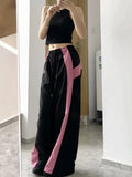 Y2K Women's Parachute Pants in Pink-Black in Hip-Hop Look