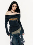 Elder Vintage Off-Shoulder Gothic Pullover with Print